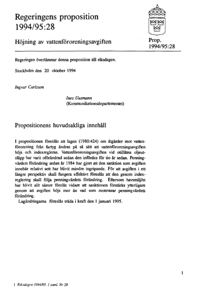 Omslaget till prop. 1994/95:28
