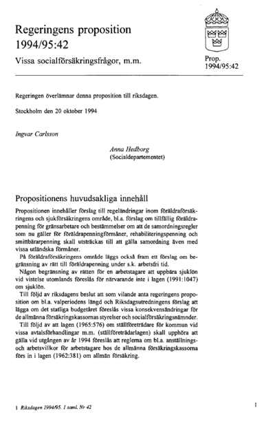 Omslaget till prop. 1994/95:42