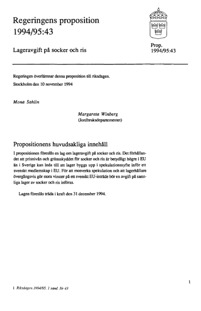 Omslaget till prop. 1994/95:43