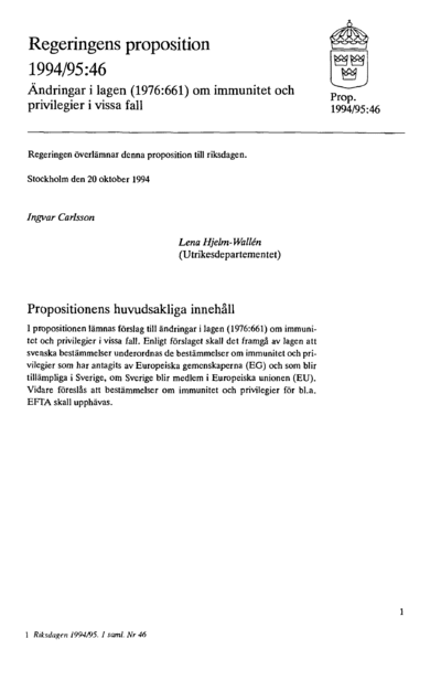 Omslaget till prop. 1994/95:46