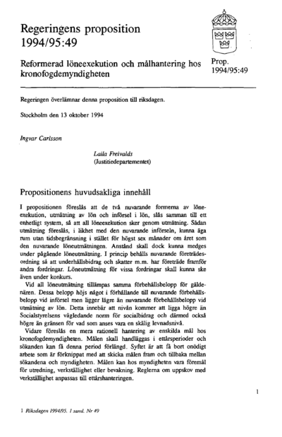 Omslaget till prop. 1994/95:49