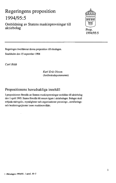 Omslaget till prop. 1994/95:5