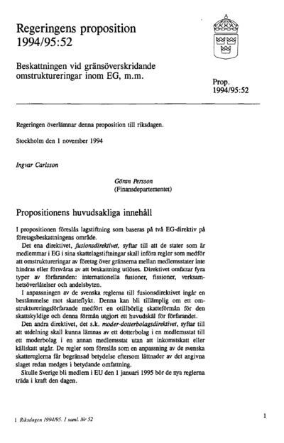 Omslaget till prop. 1994/95:52