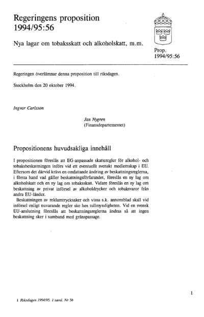 Omslaget till prop. 1994/95:56