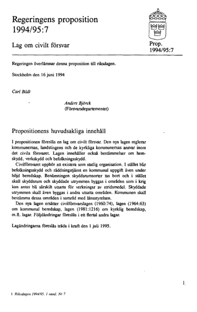 Omslaget till prop. 1994/95:7