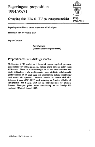 Omslaget till prop. 1994/95:71