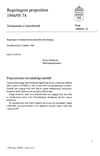 Omslaget till prop. 1994/95:74