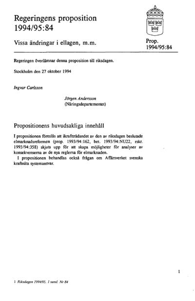 Omslaget till prop. 1994/95:84