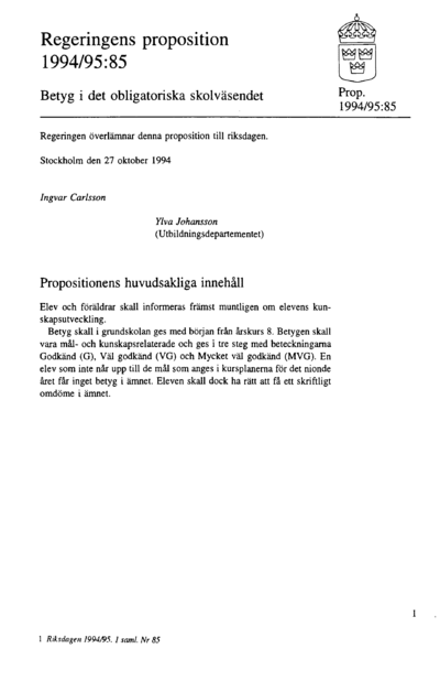 Omslaget till prop. 1994/95:85