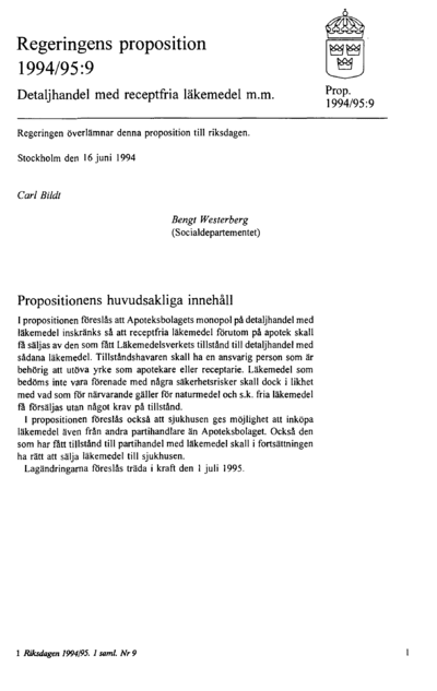 Omslaget till prop. 1994/95:9