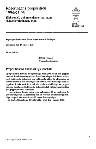 Omslaget till prop. 1994/95:93