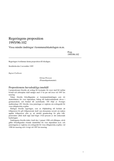 Omslaget till prop. 1995/96:102