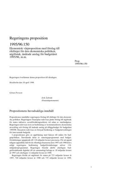Omslaget till prop. 1995/96:150