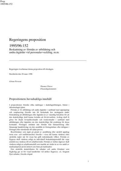 Omslaget till prop. 1995/96:152