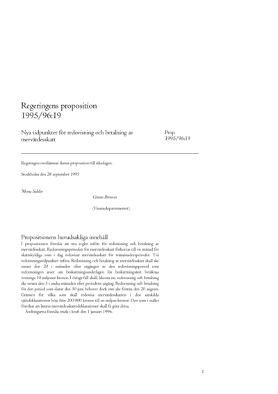 Omslaget till prop. 1995/96:19