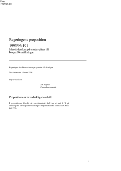 Omslaget till prop. 1995/96:191