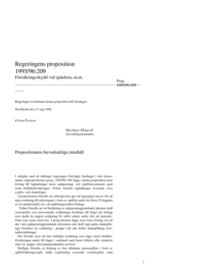 Omslaget till prop. 1995/96:209