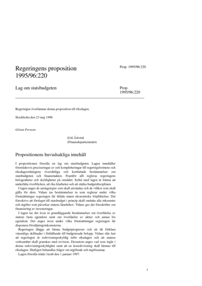 Omslaget till prop. 1995/96:220