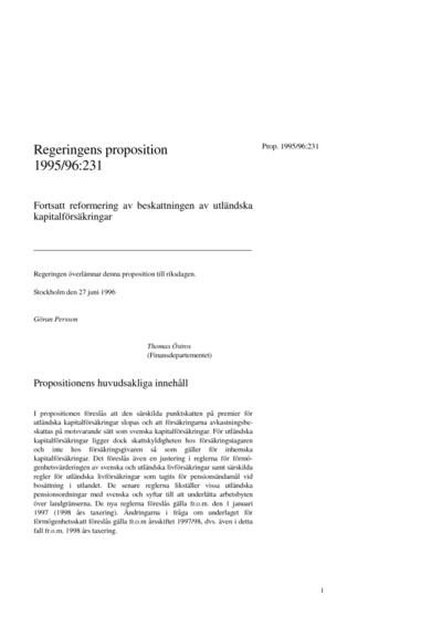 Omslaget till prop. 1995/96:231
