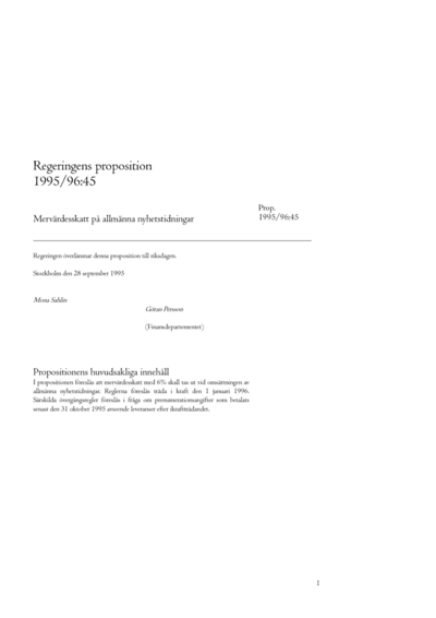 Omslaget till prop. 1995/96:45