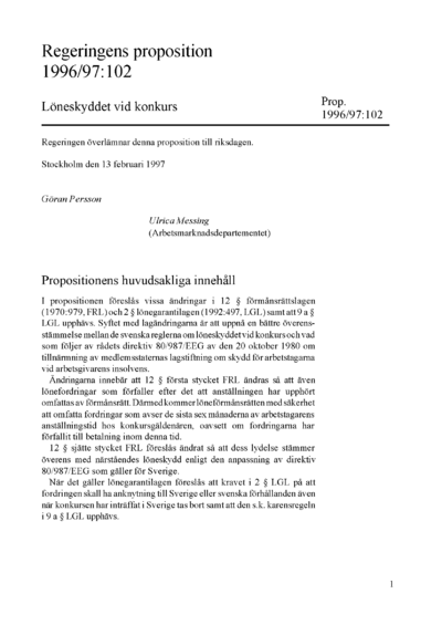 Omslaget till prop. 1996/97:102