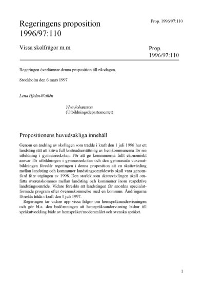 Omslaget till prop. 1996/97:110