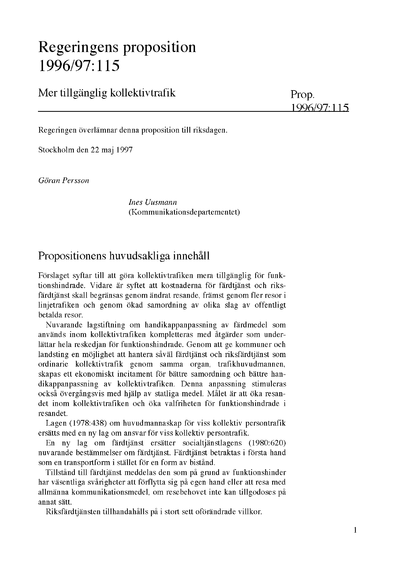 Omslaget till prop. 1996/97:115