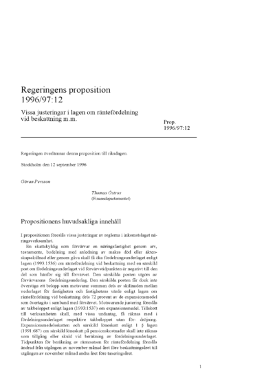 Omslaget till prop. 1996/97:12