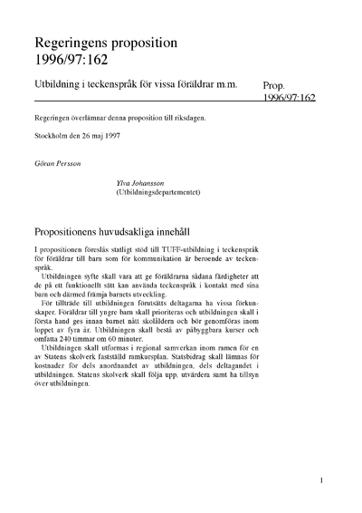Omslaget till prop. 1996/97:162