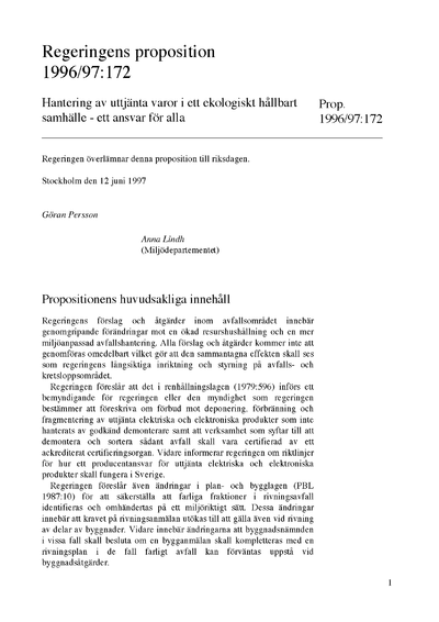 Omslaget till prop. 1996/97:172