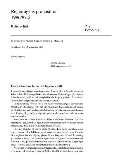 Omslaget till prop. 1996/97:3