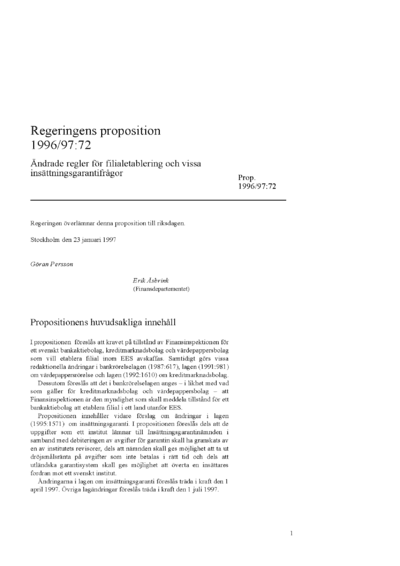 Omslaget till prop. 1996/97:72
