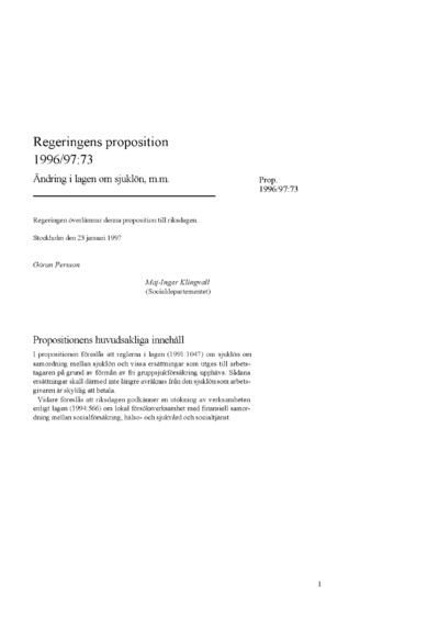 Omslaget till prop. 1996/97:73
