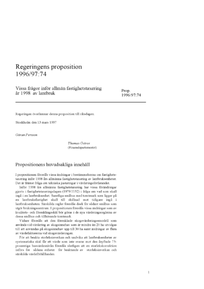 Omslaget till prop. 1996/97:74