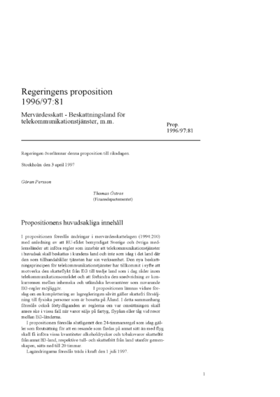 Omslaget till prop. 1996/97:81