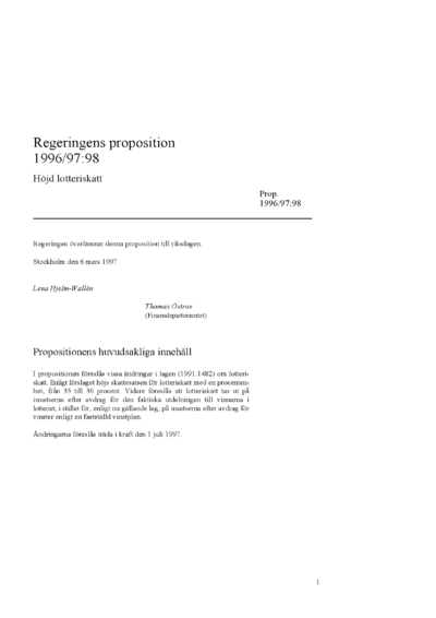 Omslaget till prop. 1996/97:98