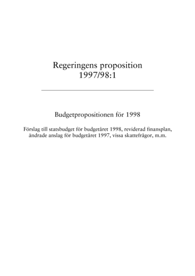 Omslaget till prop. 1997/98:1
