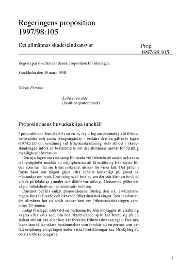 Omslaget till prop. 1997/98:105