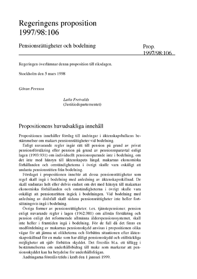 Omslaget till prop. 1997/98:106