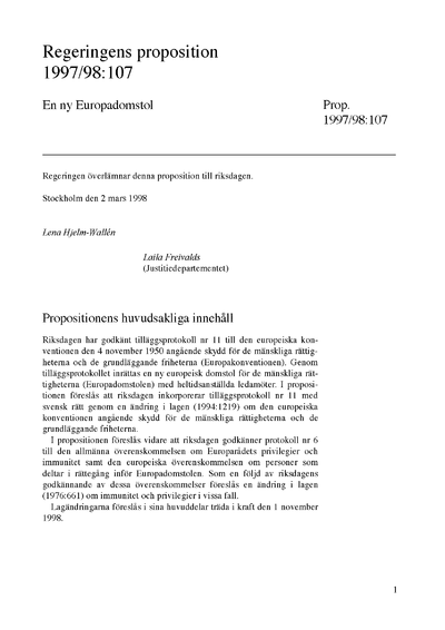Omslaget till prop. 1997/98:107