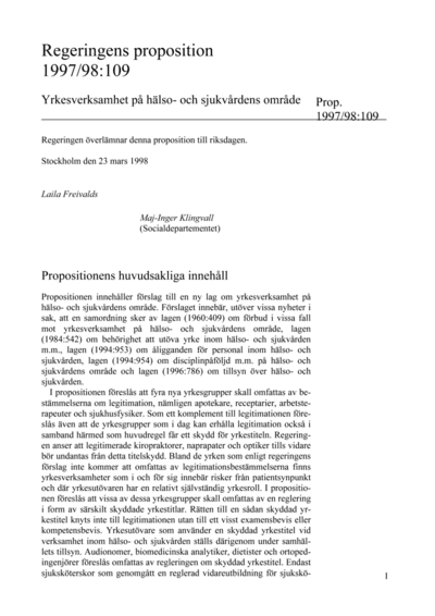 Omslaget till prop. 1997/98:109