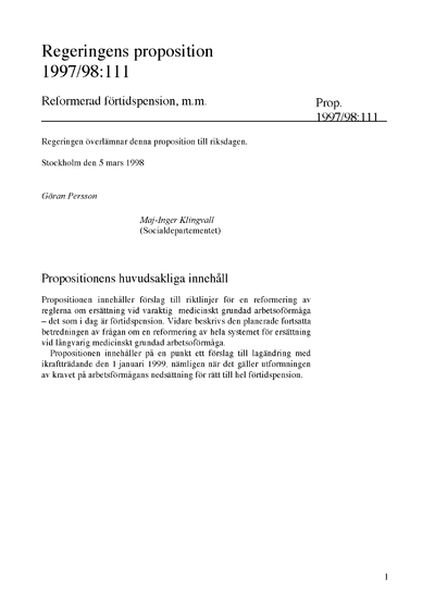 Omslaget till prop. 1997/98:111