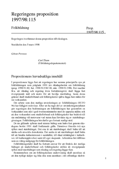 Omslaget till prop. 1997/98:115