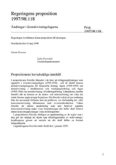 Omslaget till prop. 1997/98:118