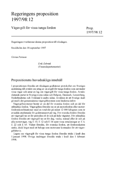 Omslaget till prop. 1997/98:12