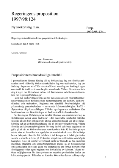 Omslaget till prop. 1997/98:124
