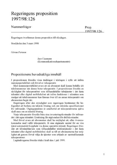 Omslaget till prop. 1997/98:126