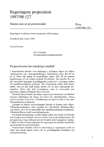 Omslaget till prop. 1997/98:127