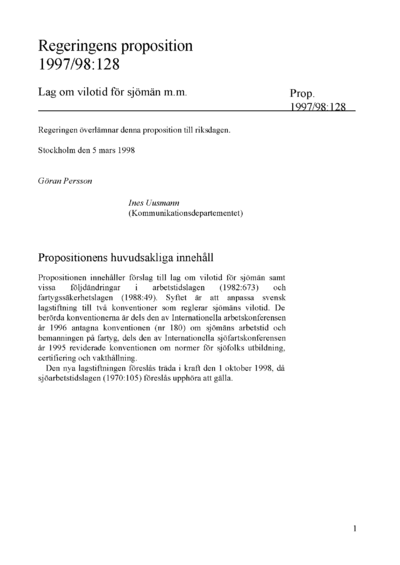 Omslaget till prop. 1997/98:128
