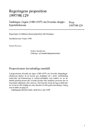 Omslaget till prop. 1997/98:129